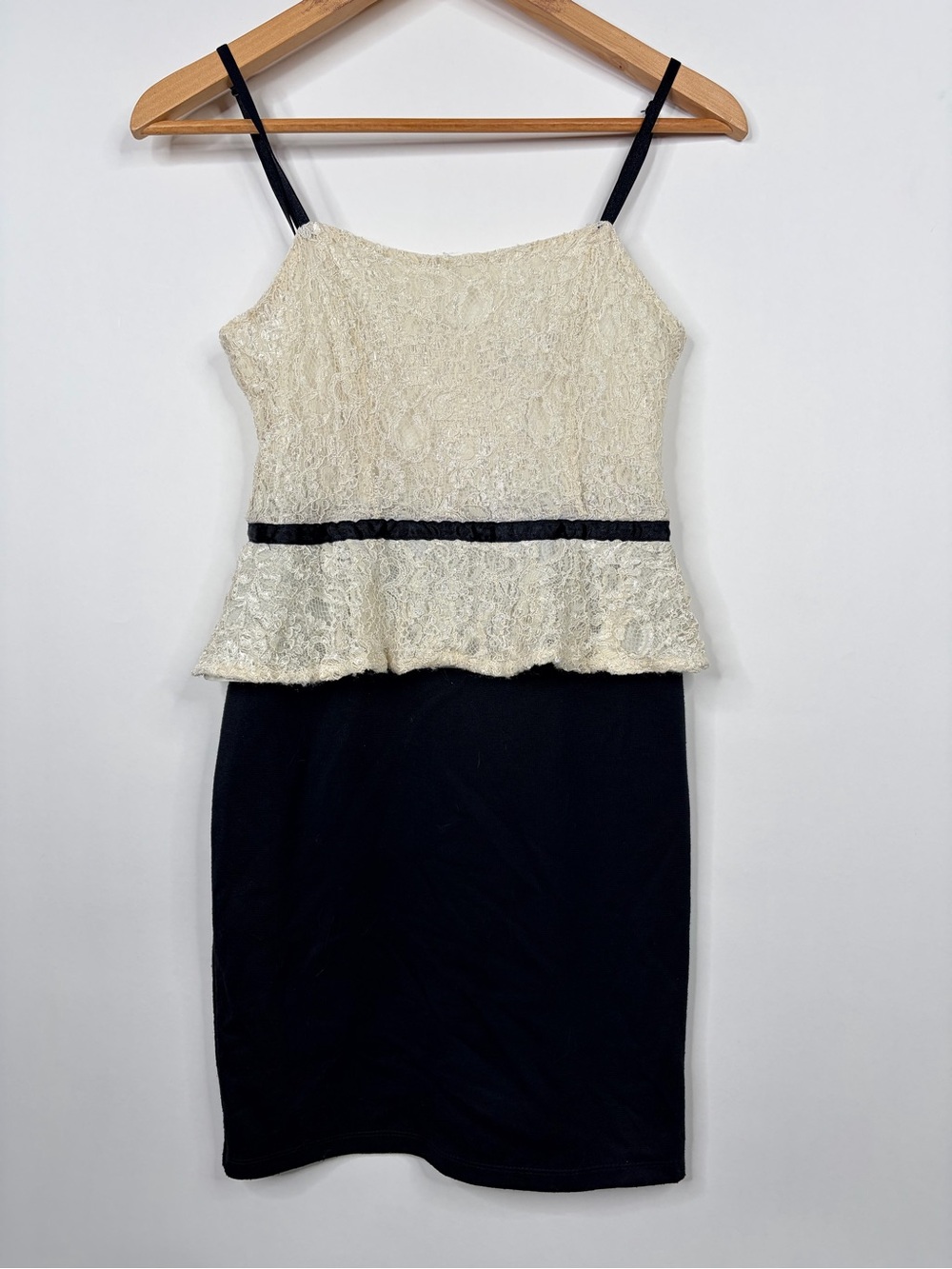 Forever 21 Ivory Lace Peplum Dress with Black Skirt